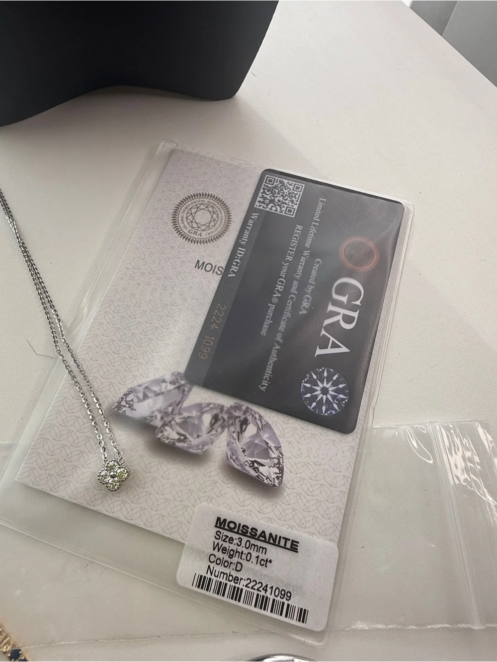 New 0.10 CTW D-Color Moissanite Clover Necklace - 925 Silver GRA
